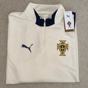 Puma Cream Half-Zip Pullover with Navy & Gold Crest